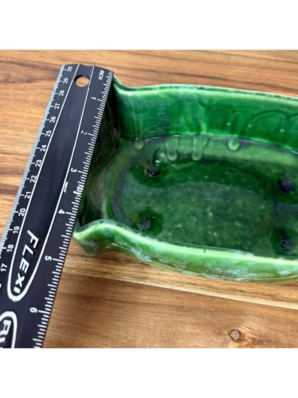 Vintage USA Green Glazed Ceramic Planter Scalloped Pottery Rectangular UPCO 295